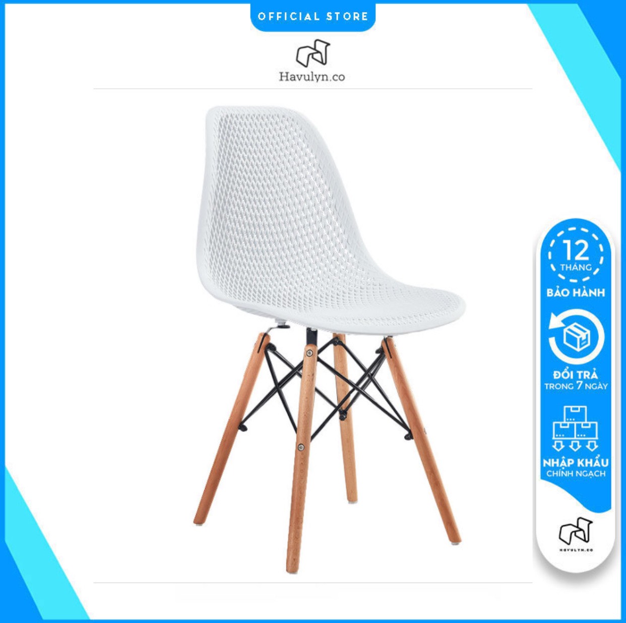 Ghế Eames lỗ  Chân Gỗ Đan Thép Phong Cách Hiện Đại, Ghế Cafe Làm Việc Văn Phòng, Ghế Eames Nhập Khẩu