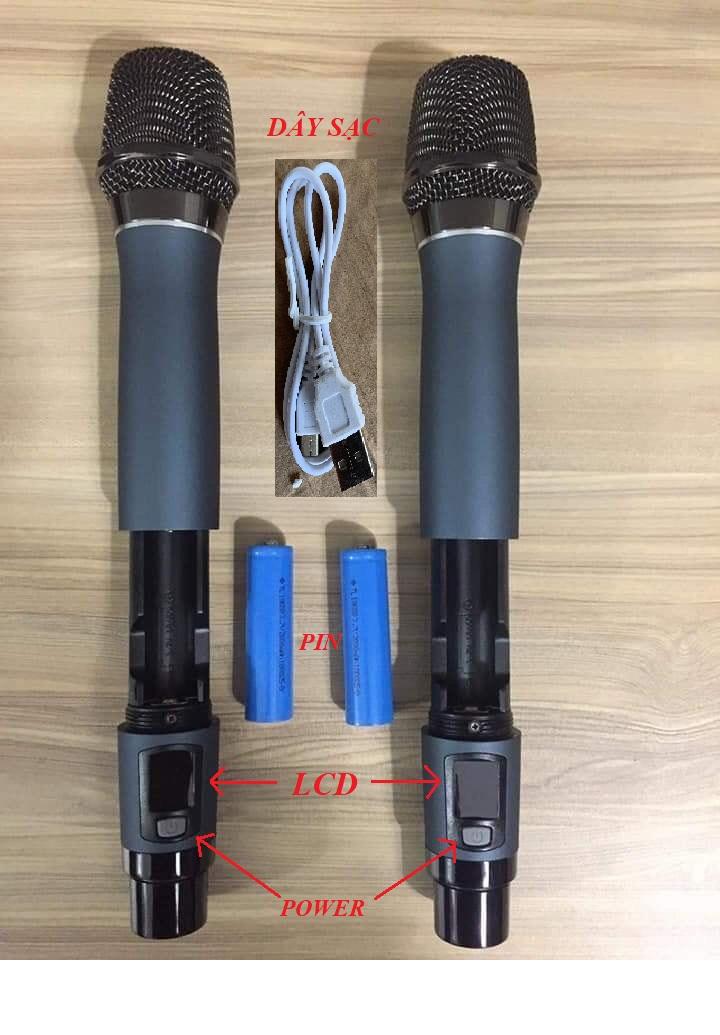 Micro không dây chuyên dụng cho loa kéo bản cao cấp tặng kèm 02 pin sạc lithium và 01 dây sạc