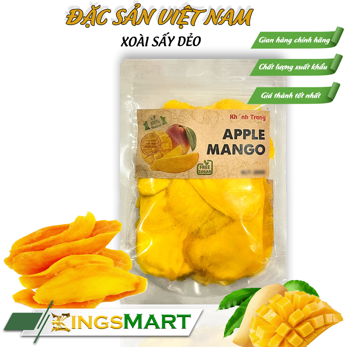 [Ăn là Ghiền] Xoài sấy dẻo tự nhiên - Thương hiệu Khánh Trang - Đặc sản Cam Ranh - Túi 200g - Kingsmart