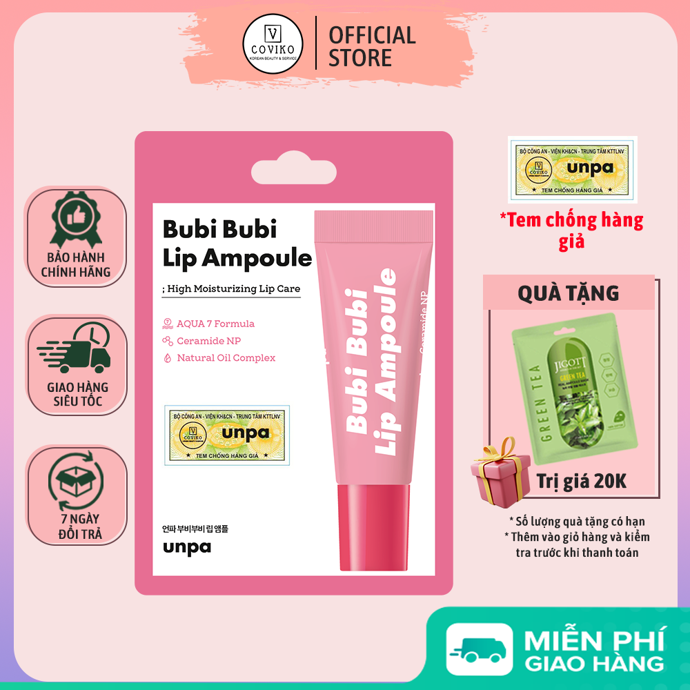 Tinh chất dưỡng môi cấp ẩm là mềm môi và giẩm nếp nhăn trên môi Unpa Bubi Bubi Lip Ampoule 10ml