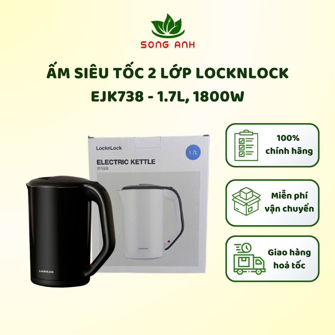 Bình đun siêu tốc 2 lớp lock&lock ejk738 - 1.7l, 1800w bảo hành chính hãng