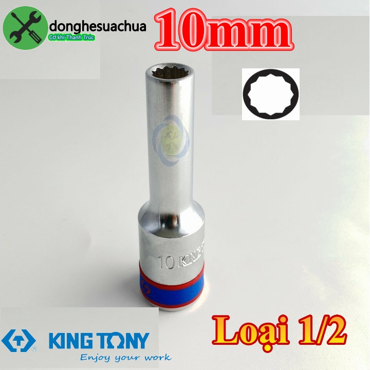 Tuýp 10mm 1/2 kingtony 423010m loại dài 77mm 12 cạnh màu trắng