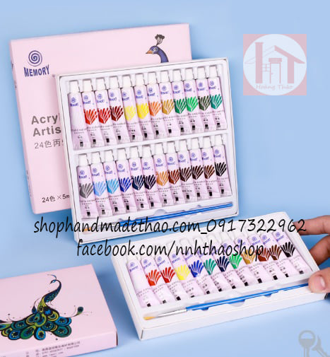 Màu acrylic hộp nhỏ 12 / 24 màu kèm cọ vẽ