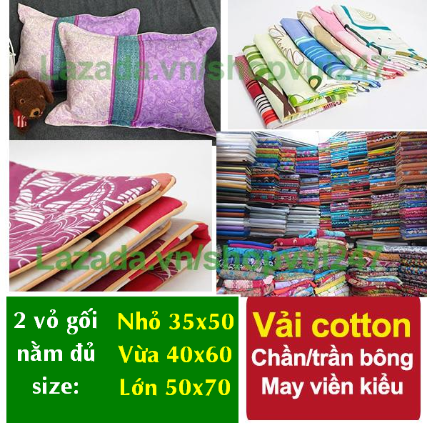 2 Vỏ gối nằm giá rẻ đủ kích cỡ 35x50 cm, 40x60 cm, 50x70 cm cotton chần bông (Giao màu ngẫu nhiên)