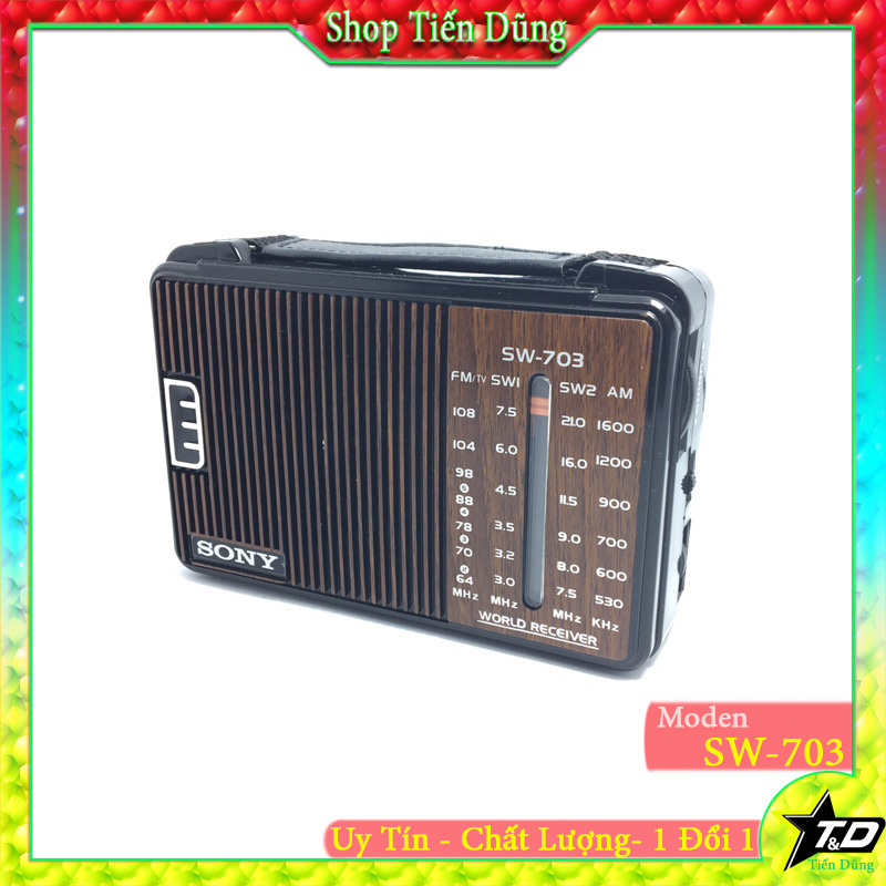 Đài radio FM SW-703 sang trọng tích hợp pin hỗ trợ USB nên dễ dàng mang đi làm khi cần
