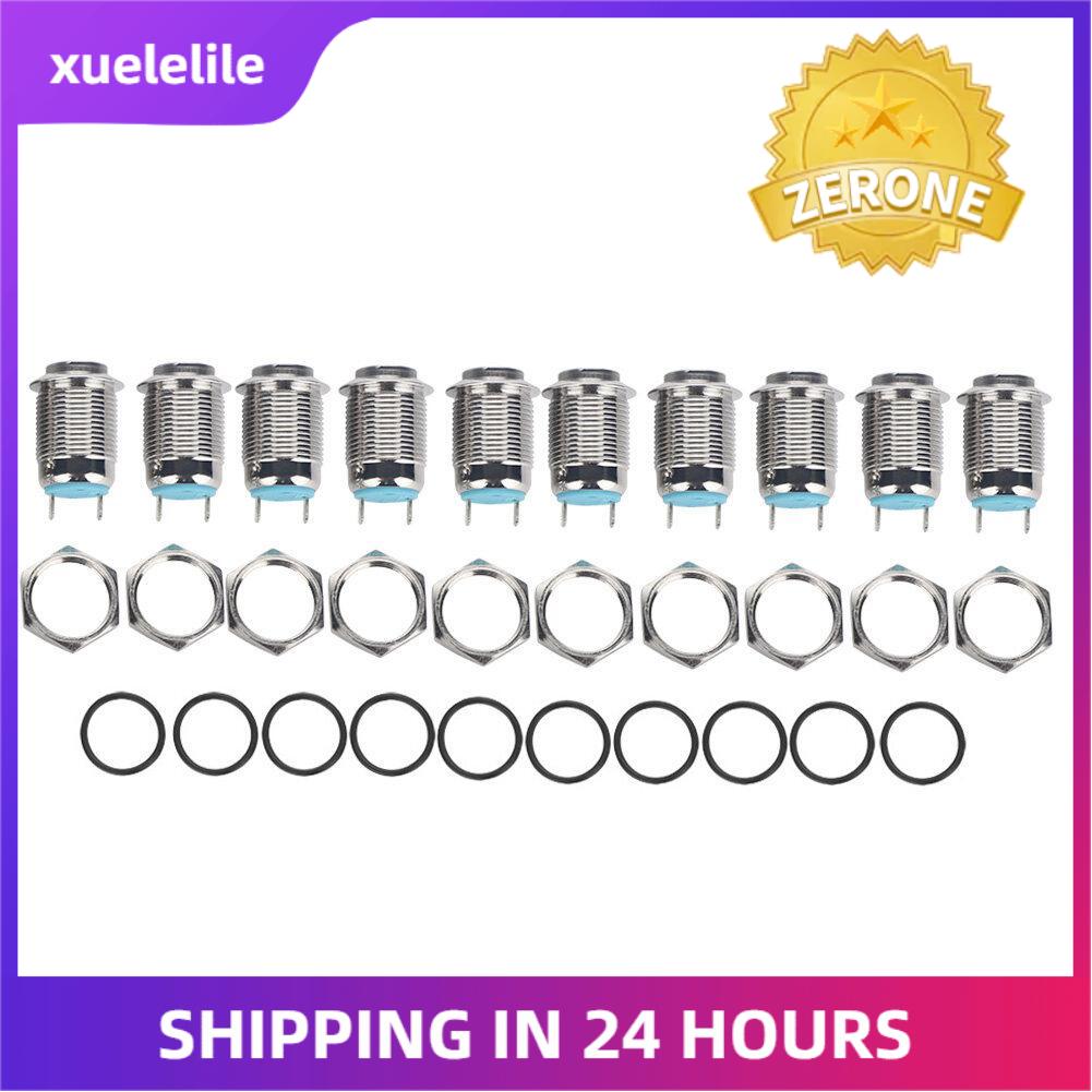 10Pcs/set 12mm 2A 250V Mini Waterproof 2Pin Metal Button Reset Jog Switch