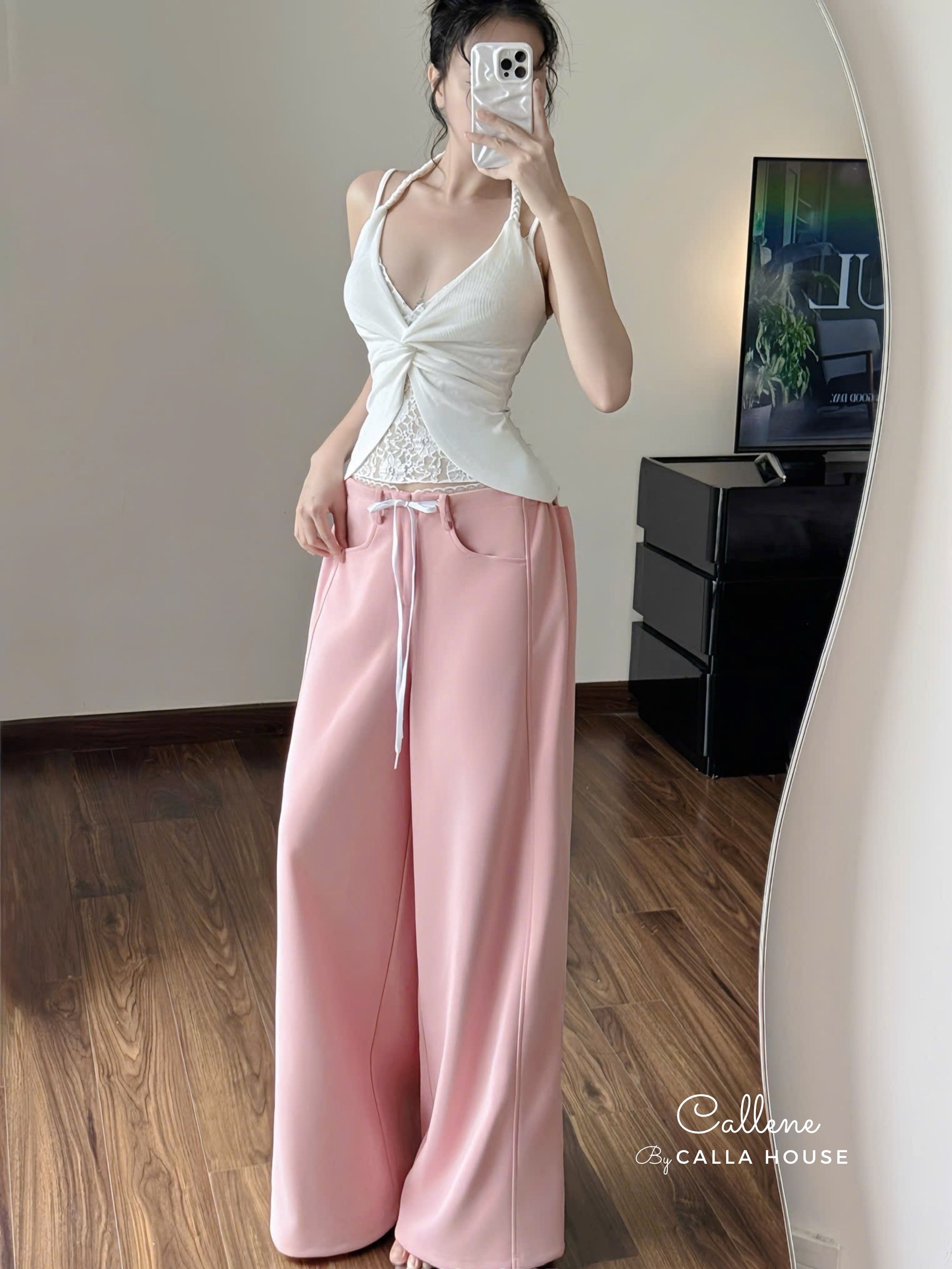 Quần nỉ ống rộng lưng phối viền ren diện hè thời trang Callene (L3036) | Callene by CALLA HOUSE