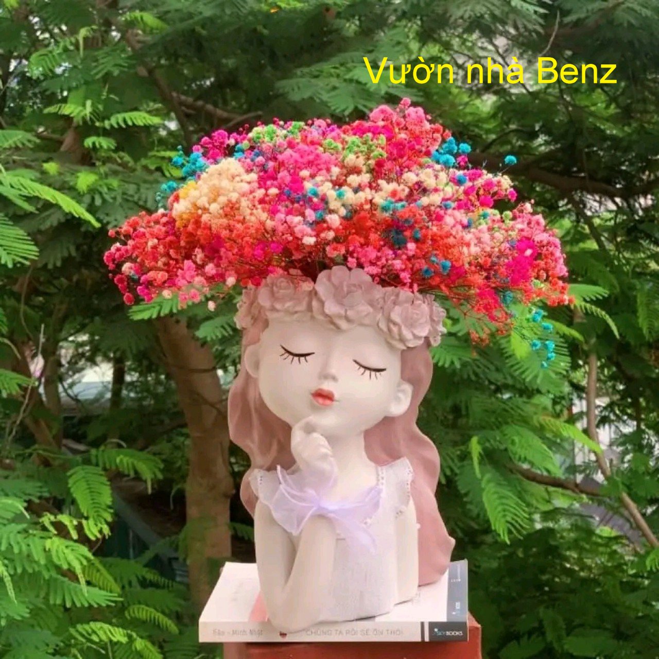 Bình hoa cô gái decor + TẶNG kèm thú mini tiểu cảnh