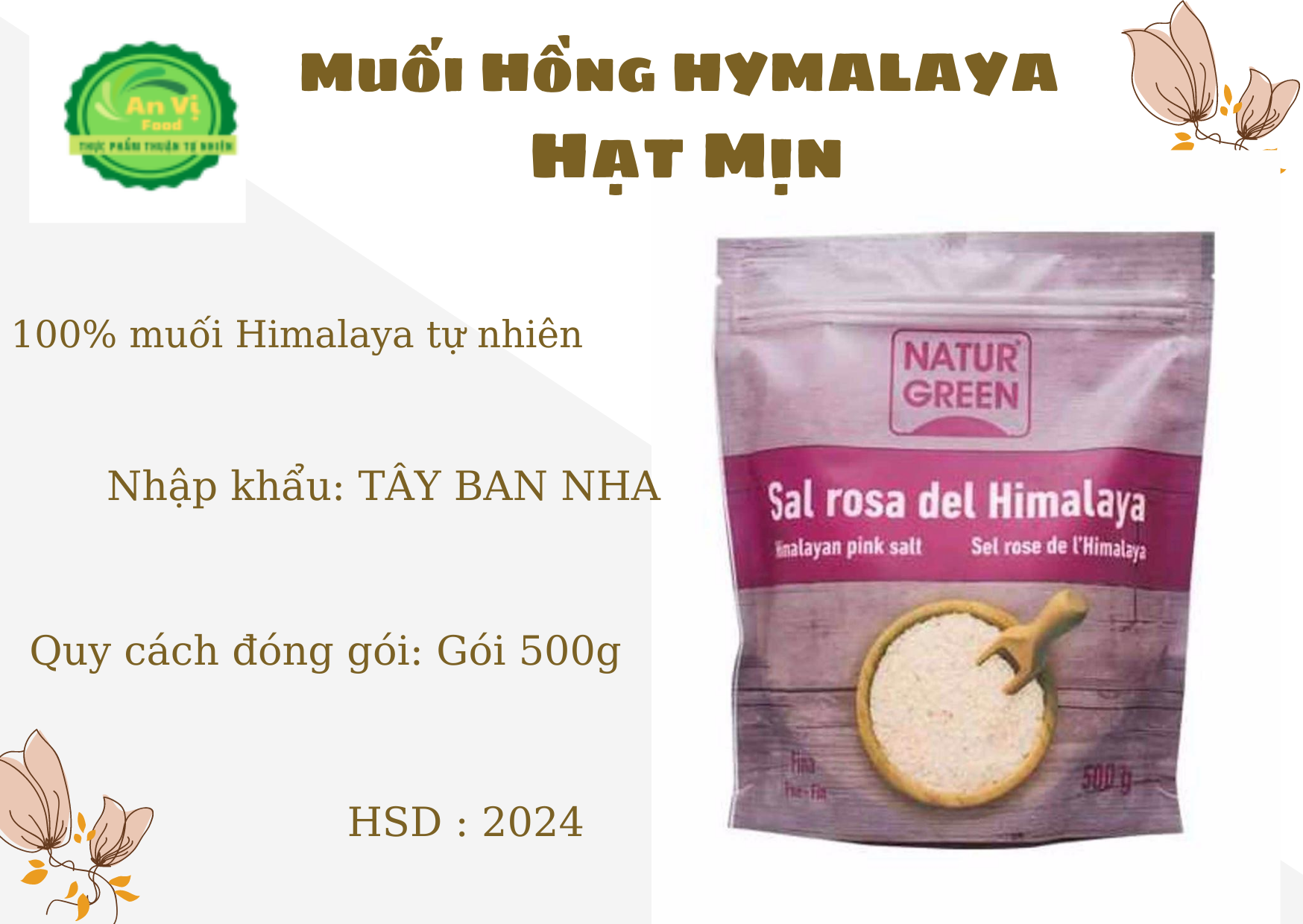 Muối hồng Hymalaya hạt mịn 500g từ Tây Ban Nha