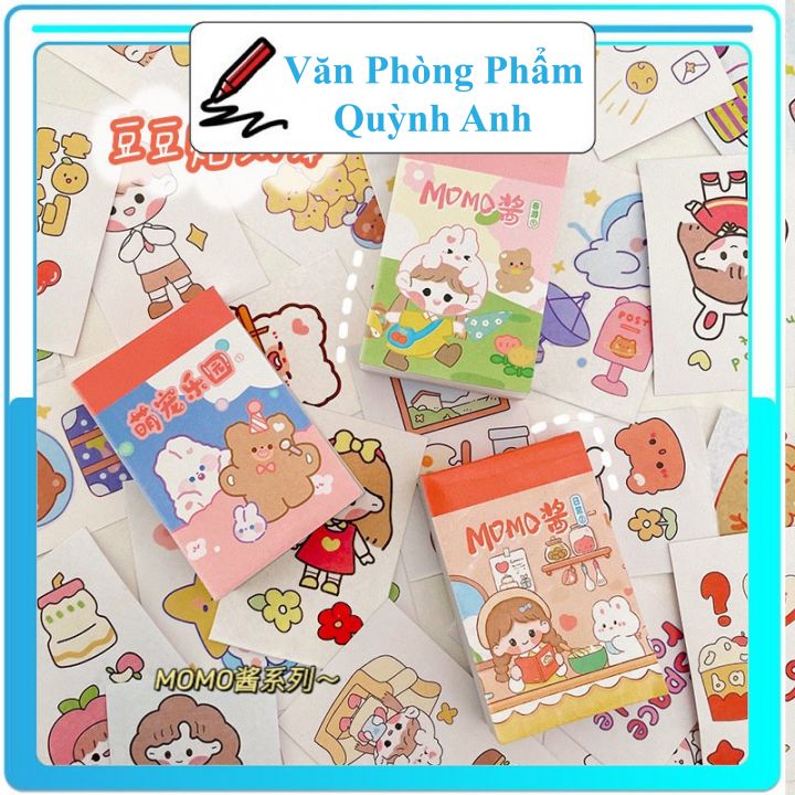 Quyển 50 tấm sticker hình chữ nhật nhỏ xinh hoạt hình dễ thương