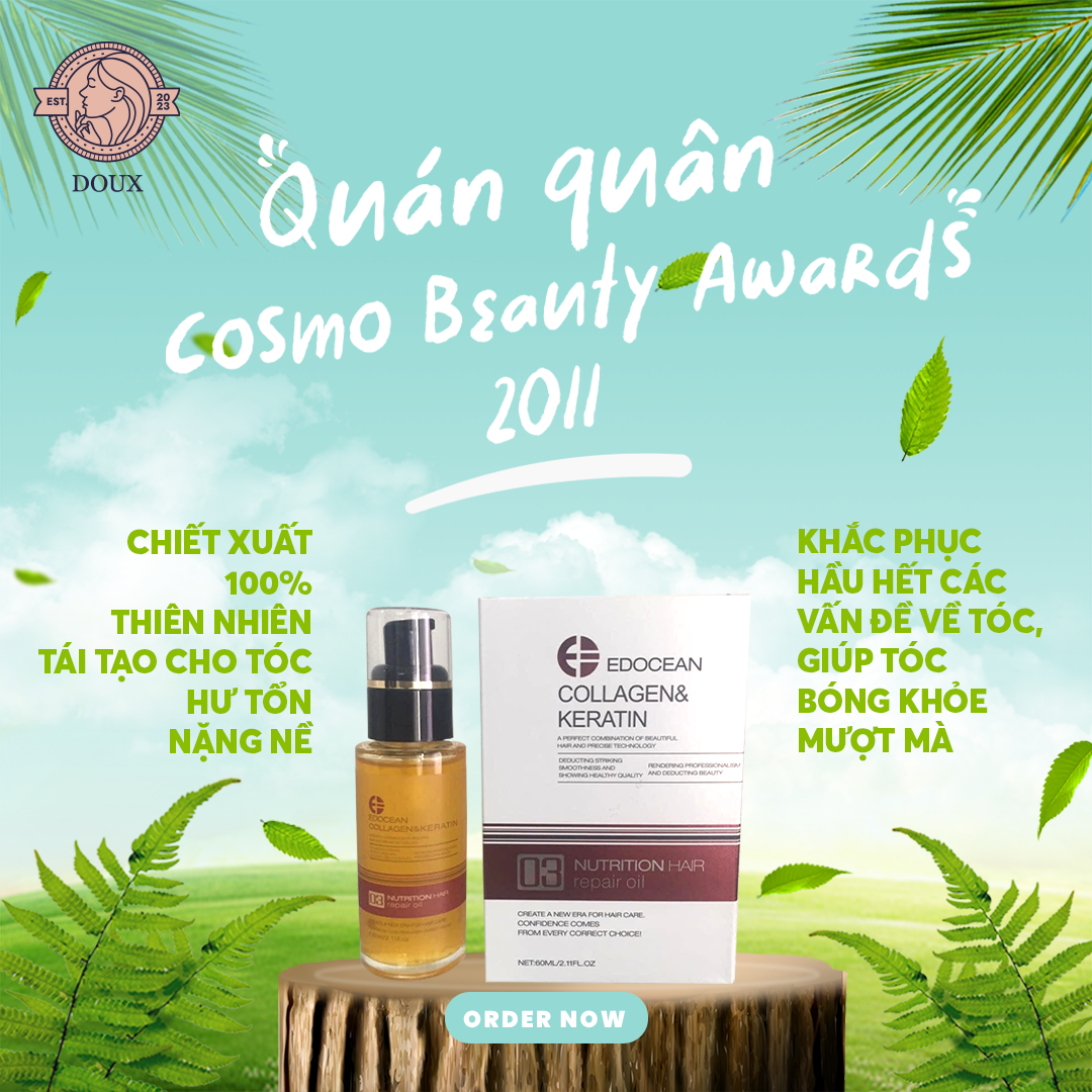Tinh dầu dưỡng tóc không bết phục hồi uốn xoăn nhuộm Collagen Keratin EDOCEAN| Doux Cosmetics