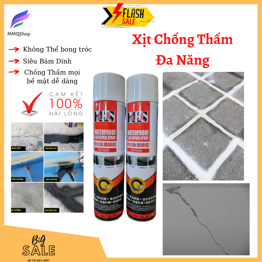 [Hai Màu Đen Trắng] Bình sơn xịt chống thấm đa năng - Bình xịt chống dột, Chai xịt - Lọ xịt chống thấm dột nhà dung tích 720ml -MMQShop