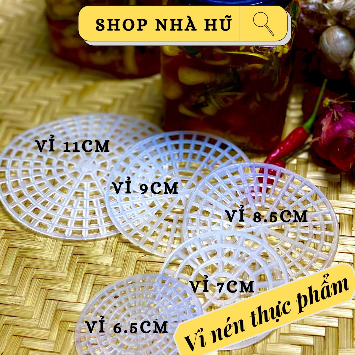 100 Vỉ nén dưa cà muối miếng nhựa chèn miệng hũ ngâm thực phẩm tỏi hành kiệu chanh đào