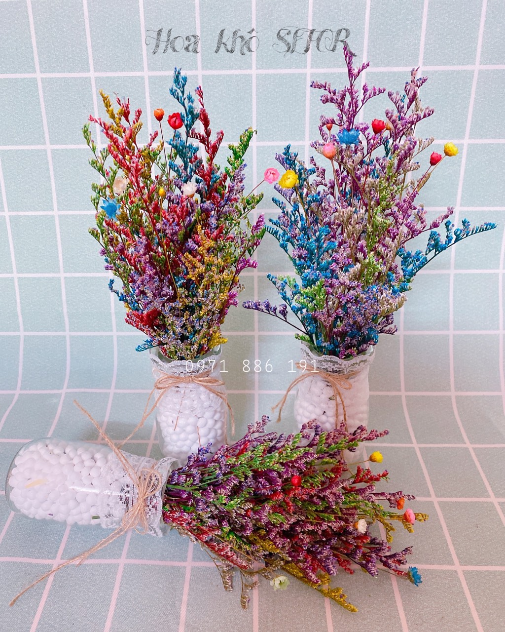 Bình/Lọ hoa khô Sao Đuôi Công Mix các màu trang trí quán cafe, văn phòng, tiệm trà sữa, làm quà tặng....