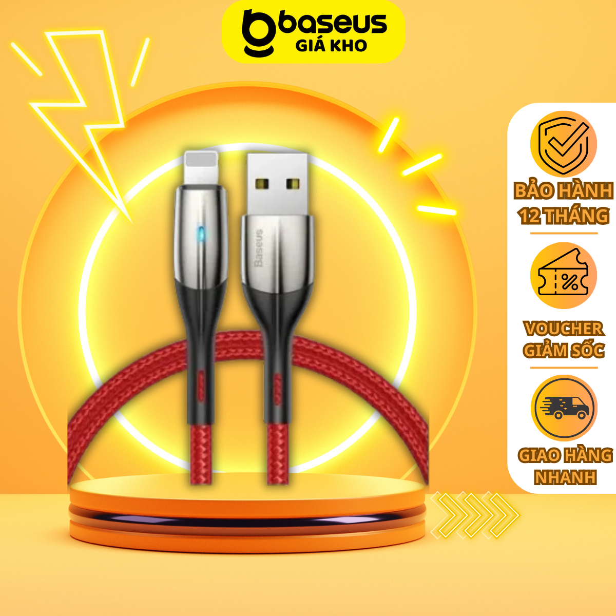 Cáp Sạc Nhanh BASEUS Báo Đèn, cổng USB to Lightning công suất 2.4A, độ dài 50cm- CALSP-A09