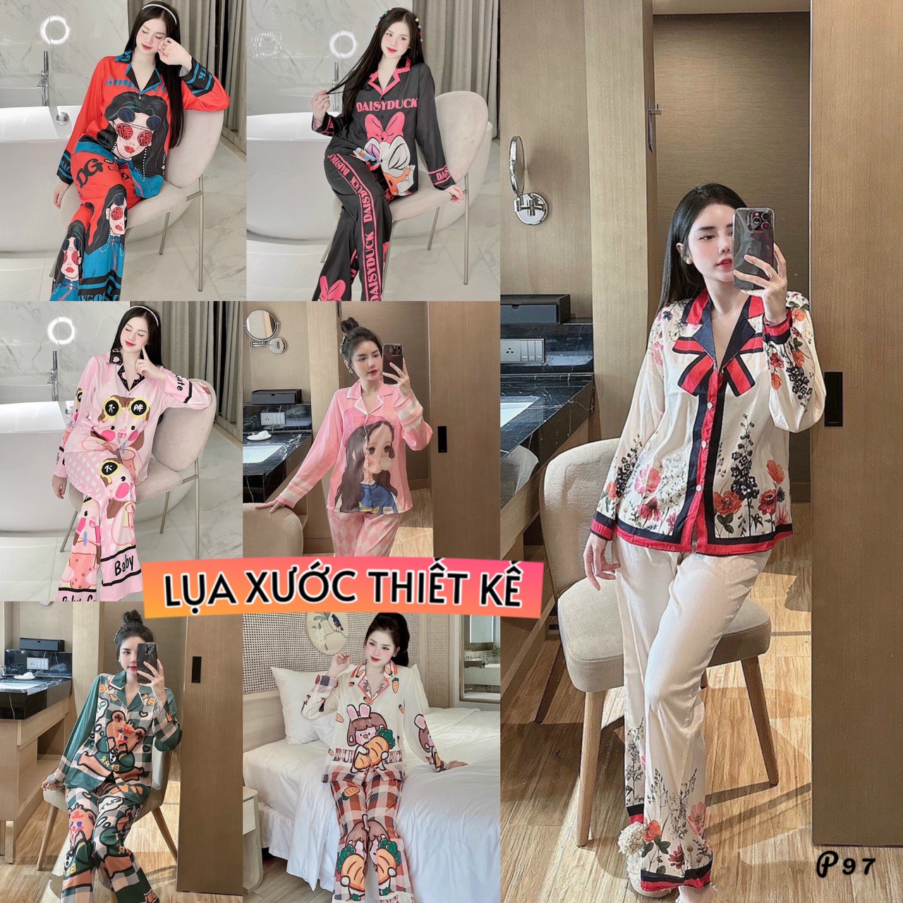 ẢNH THẬT pijama tay dài lụa xước thiết kế cao cấp, đồ bộ lụa xước hot trend, pijama nữ giá rẻ tận xưởng, đồ bộ pijama nữ lụa xước doremon, khủng long... siêu hot