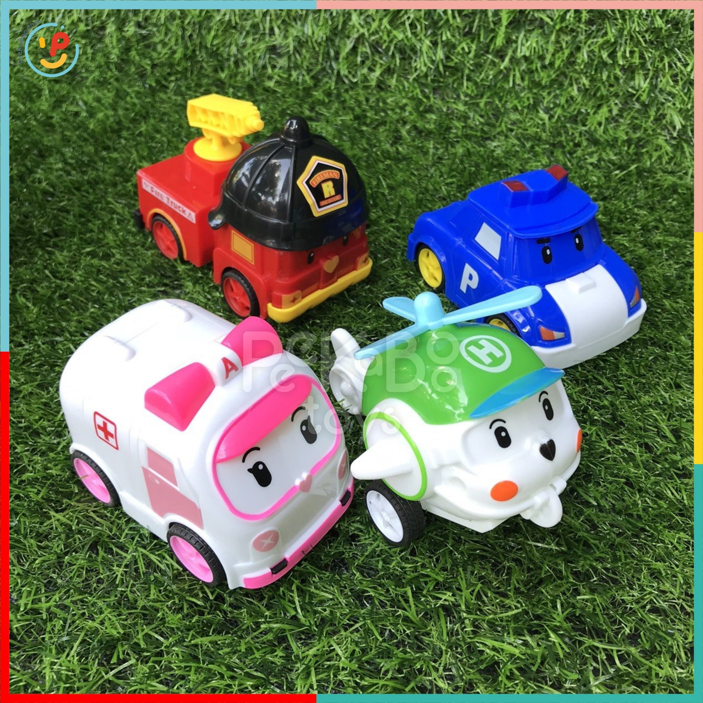 Túi 4 xe RoboCar Poli biến hình mô hình xe đồ chơi chạy trớn không pin 868-14 đồ chơi trẻ em Peekaboo Toys