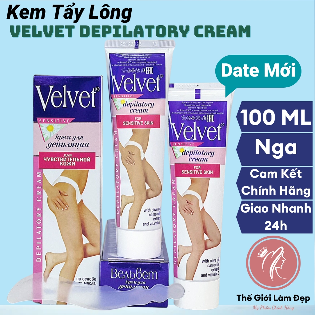  Kem tẩy sáp wax quát lông lạnh Velvet Depilatory hair removal Cream Sensitive Nga 100ml,ktl kem tay long dưỡng cạo lông tốt làm trắng mọi loại da nách tay mặt chân nhạy cảm dry khô hỗn hợp vùng bikini kín ria mép bé nam nữ bà bầu tận gốc-Thế Giới Làm Đẹp 
