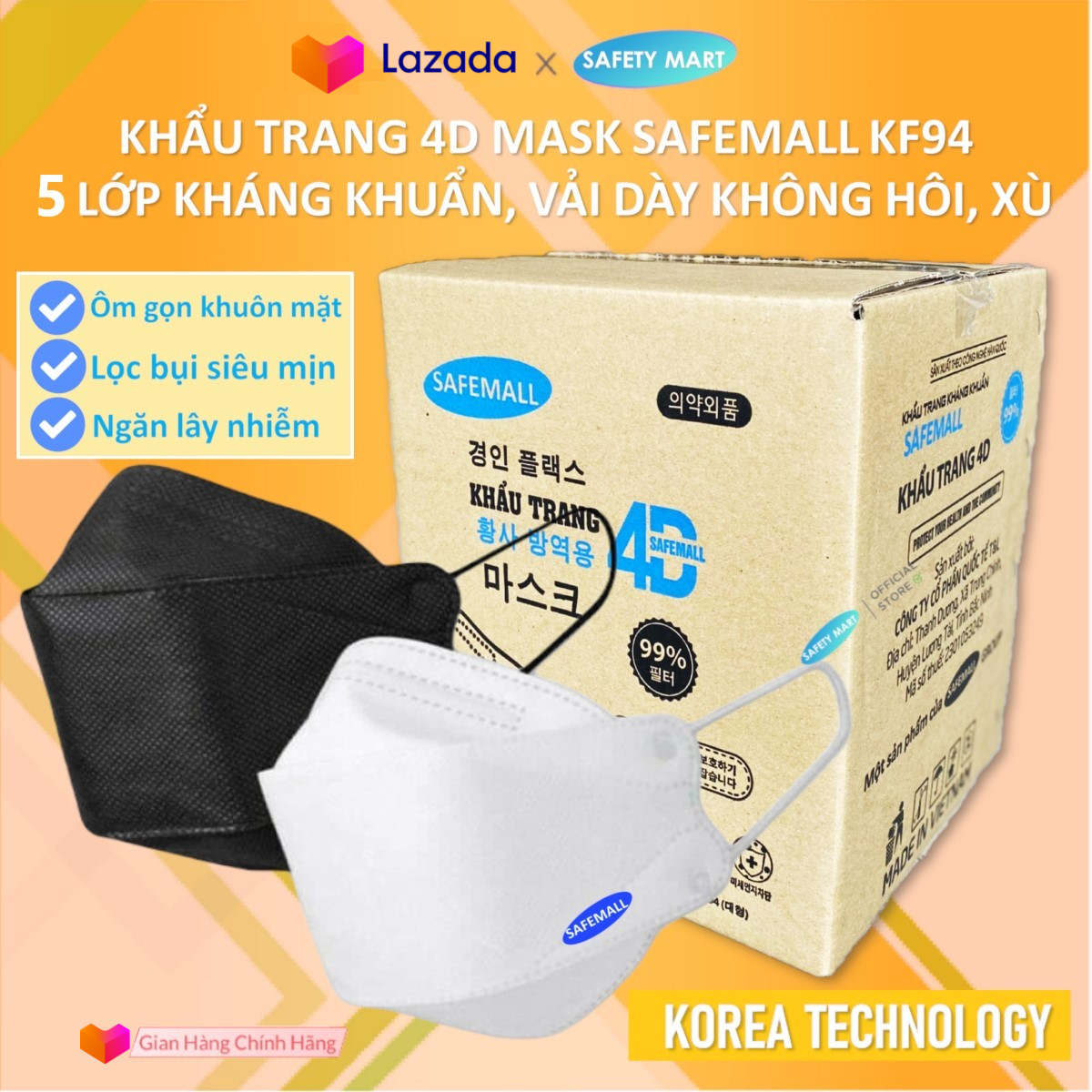 Sỉ 1 Thùng Khẩu Trang KF94 Hàn Quốc Thùng 300 Chiếc khẩu trang y tế 4 Lớp 5 lớp Kháng Khuẩn Kháng Bụi Mịn lên đến 95 đạt tiêu chuẩn ISO SAFETY MART OFFICIAL