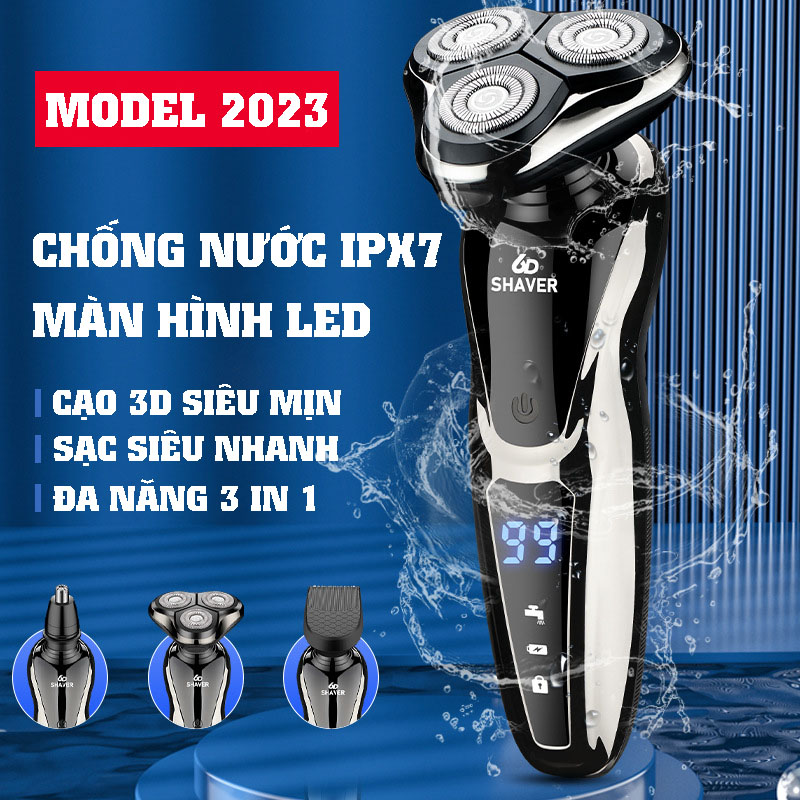 Máy Cạo Râu Shaver 6D Phiên Bản Nâng Cấp 3 Lưỡi Kép Đức Có Đàn Hồi Tự Động Mài Sắc