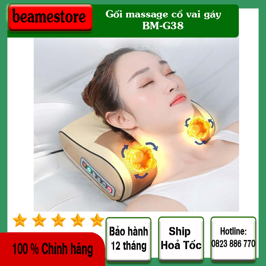 Gối mát xa cổ vai gáy đa năng 16 bi hồng ngoại, máy massage cổ, thư giãn giảm đau mỏi