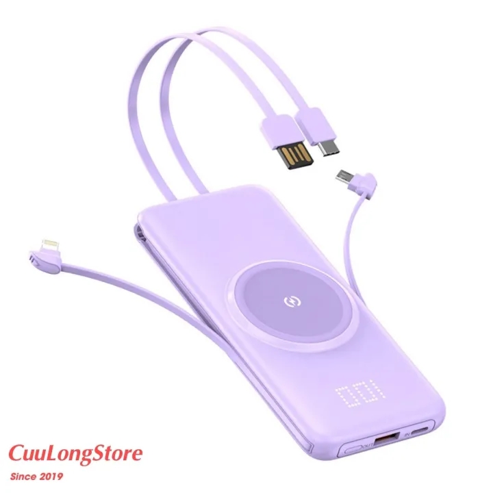 Sạc pin dự phòng 20000mah , 4 Đầu Lightning Type C Và Micro USB, sạc dự phòng không dây  cho iphone 11 12 13 14 pro max samsun