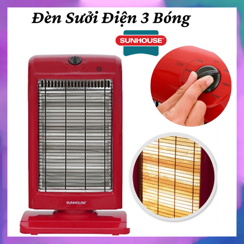 Đèn sưởi 3 bóng halogen sunhouse shd7016 1200w có xoay tốc năng , máy sưởi điện đèn thạch anh không gây khô da và khó thở - bảo hành 12 tháng - máy sưởi sunhouse, đèn sưởi ấm 3 bóng, đèn sưởi ấm phòng ngủ, đèn sưởi cho bé