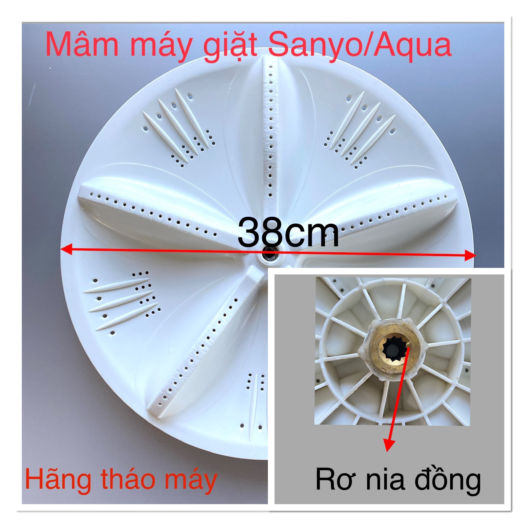 Mâm máy giặt SanyoAqua đóng sẵn rơnia đồng 34cm/38cm