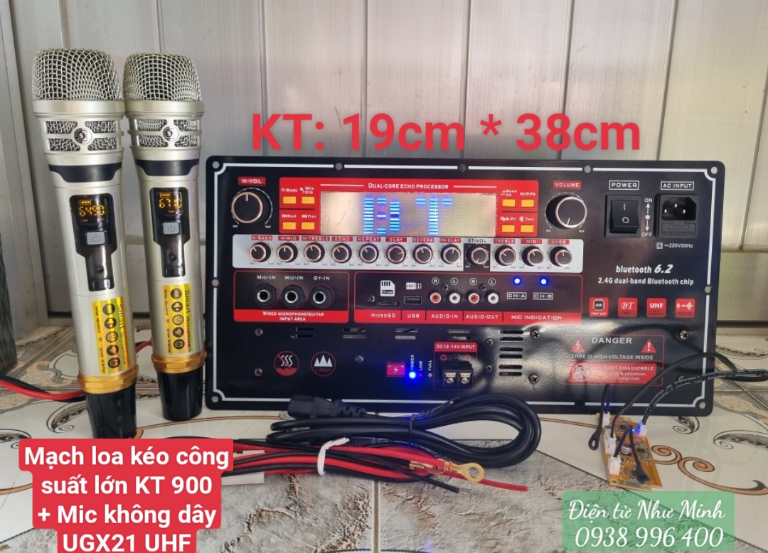 MẠCH LOA KÉO CÔNG SUẤT LỚN KT900 MẠCH LOA KÉO CÔNG SUẤT LỚN REVERB + CHỐNG HÚ 19 x 38cm