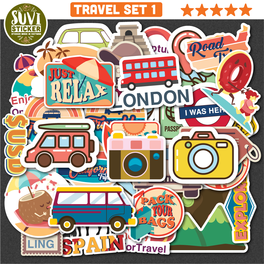 Sticker Du Lịch Travel 1 chống nước dán laptop, điện thoại, đàn guitar, mũ bảo hiểm, vali