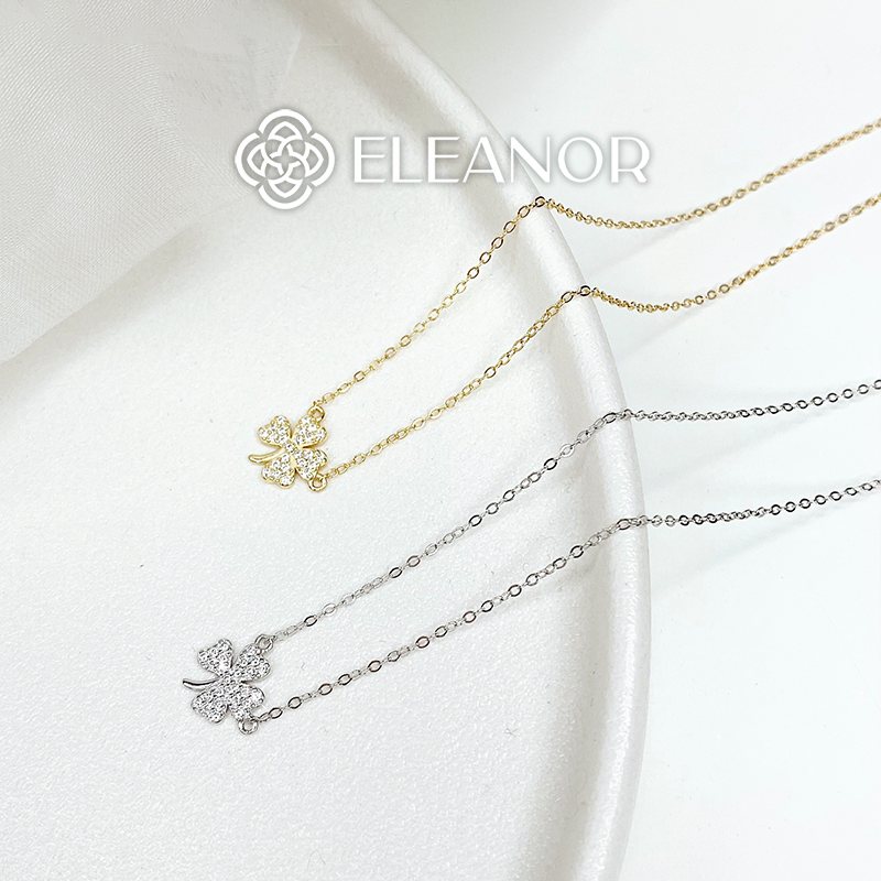 Dây chuyền nữ bạc 925 Eleanor Accessories vòng cổ mặt hình cỏ bốn lá đính