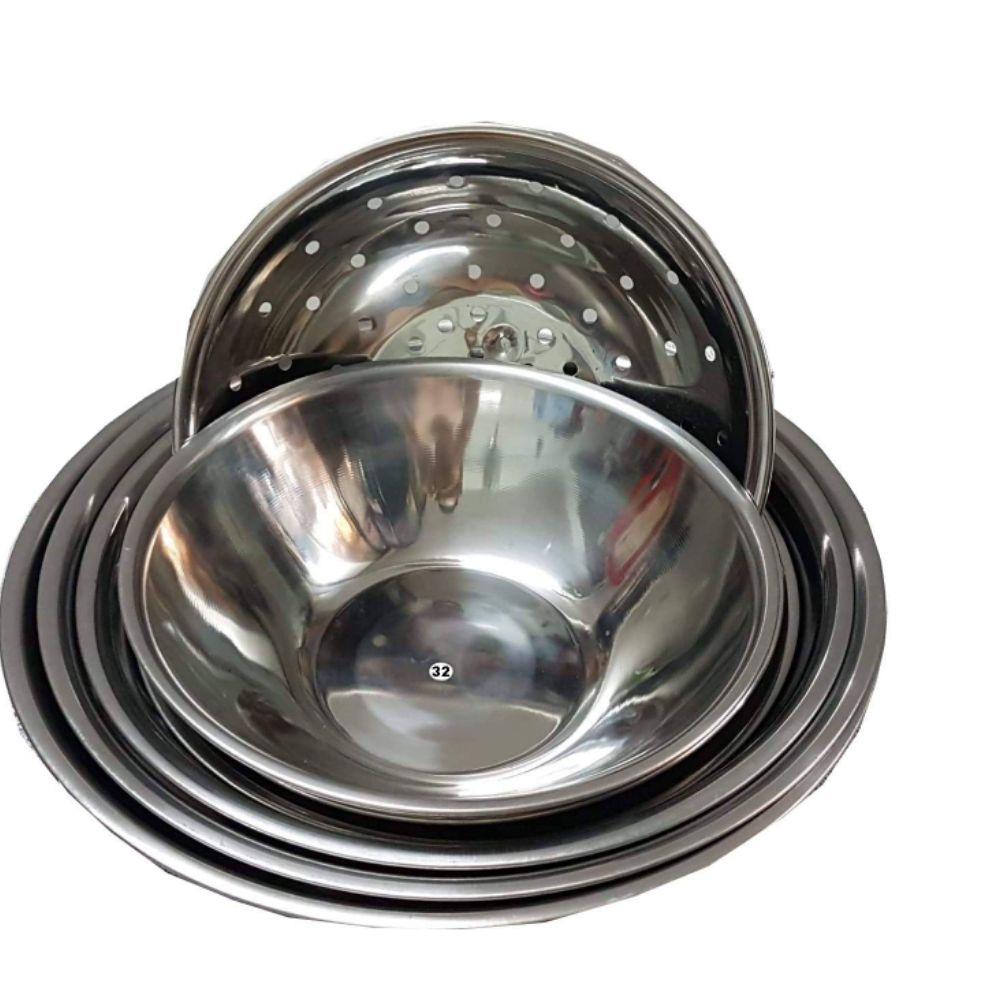 [HCM]Bộ thau rổ inox 6 cái ( 5 thau 32,34,36,40 và 45cm và 1 rổ 34cm)