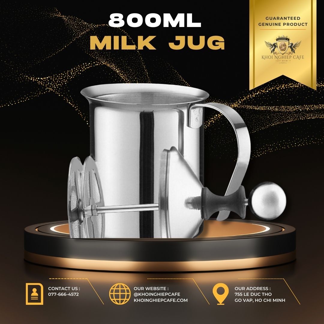 Ca đánh sữa lạnh latte 800ml tạo milk foam inox 2 lớp lưới tạo bọt sữa cầm tay