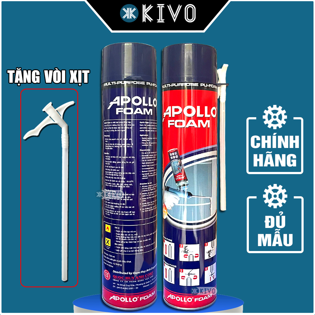 Keo Bọt Nở apollo foam 750ml, Bosny B129, Rockiya - Keo Bọt Nở Xốp Chống Thấm, Cách Nhiệt, Chống Cháy, Cách Âm/  Keo Bọt Nở Trang Trí Gương - Xịt Bọt Nở/ Bọt Nở Foam Chống Thấm Kivo