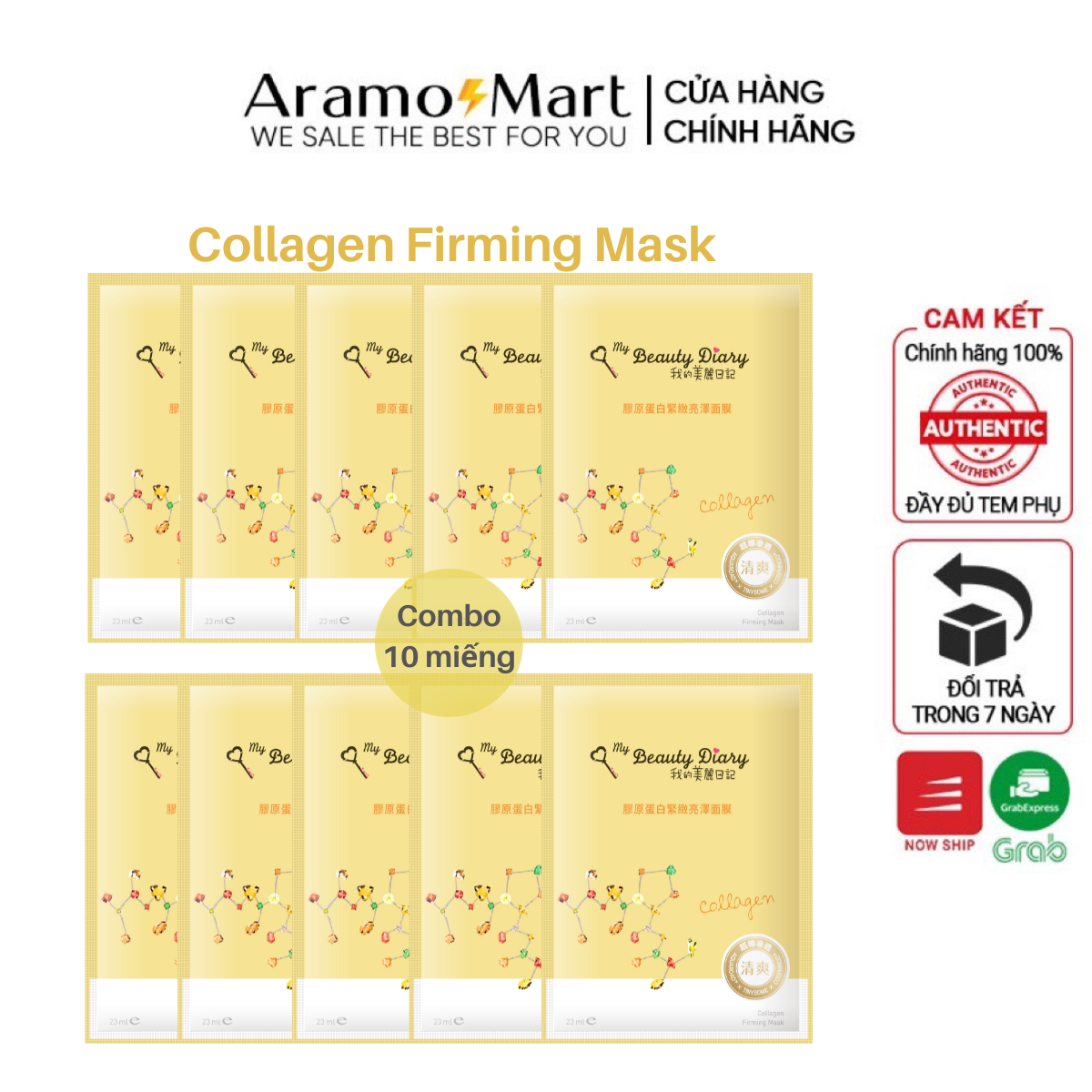 Combo 10 miếng lẻ Mặt nạ săn chắc trắng sáng da Đài Loan Collagen Firming Mask 23ml/Miếng
