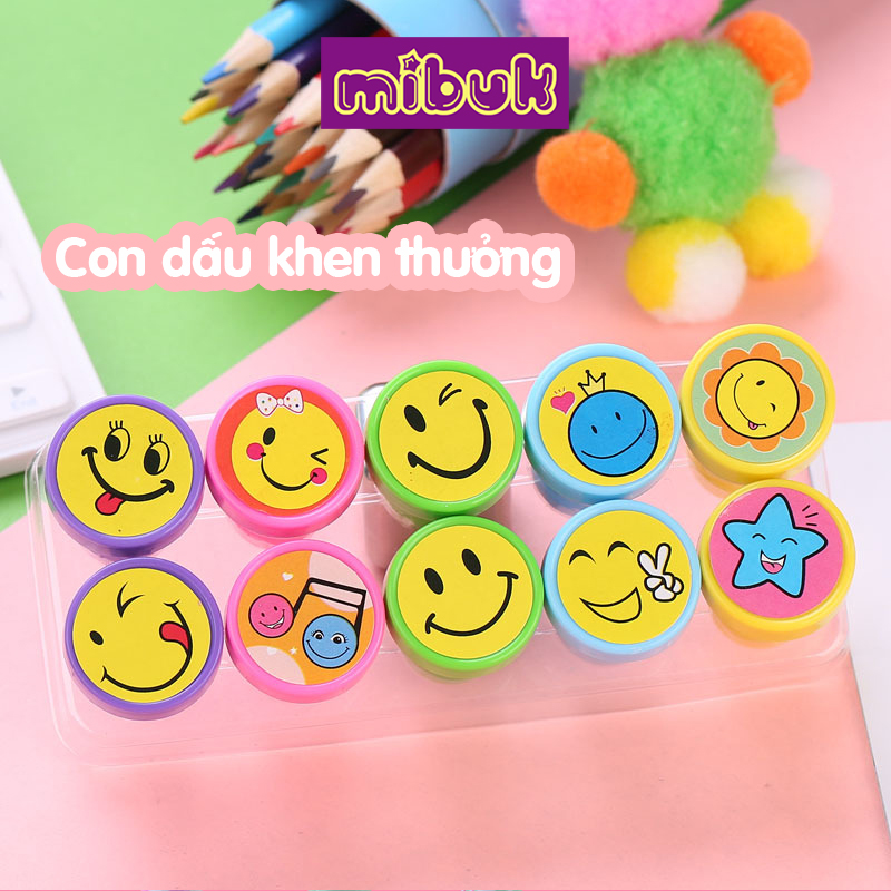 Con dấu khen thưởng bộ 10 con dấu mặt cười