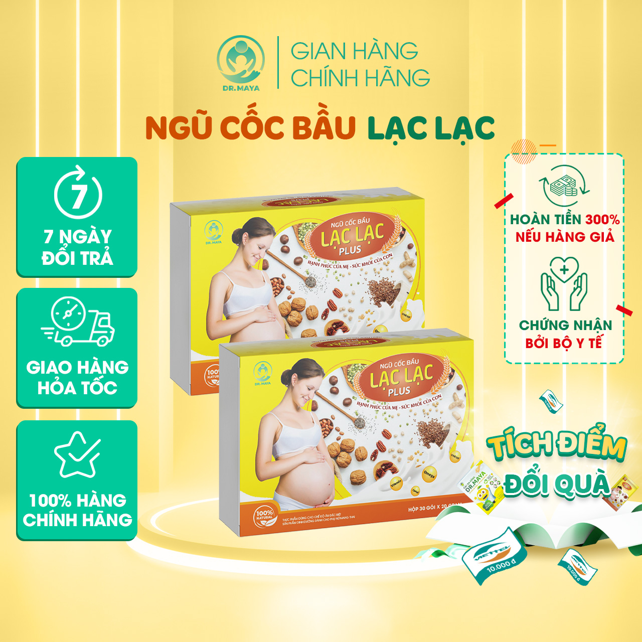 Ngũ cốc bầu lạc lạc hộp 30gói x 20gr với 37 hạt ngũ cốc bổ sung Vitamin khoáng chất hỗ trợ tiêu hóa tăng sức đề kháng cho các bà mẹ mang thai