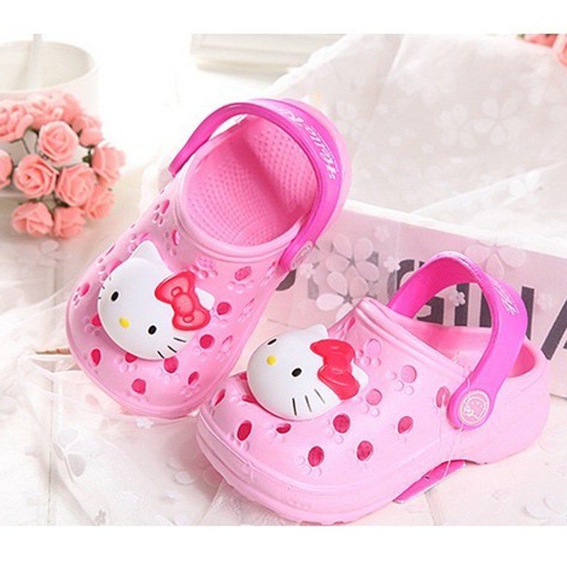 Giày/dép crocs nhựa trong in nổi kitty cho bé gái