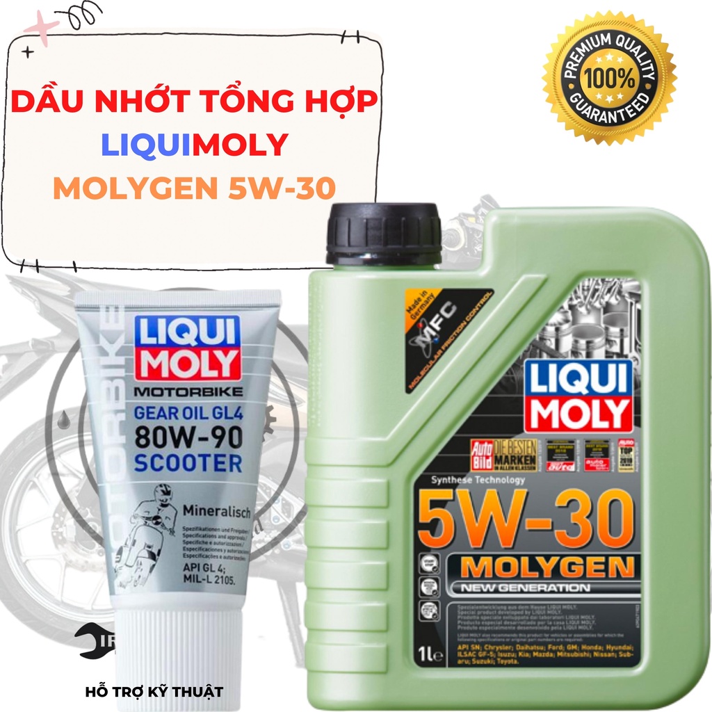 Nhớt tổng hợp liqui moly molygen 5w30 + nhớt hộp số liqui gear oil gl4 80w-90 scooter 150ml