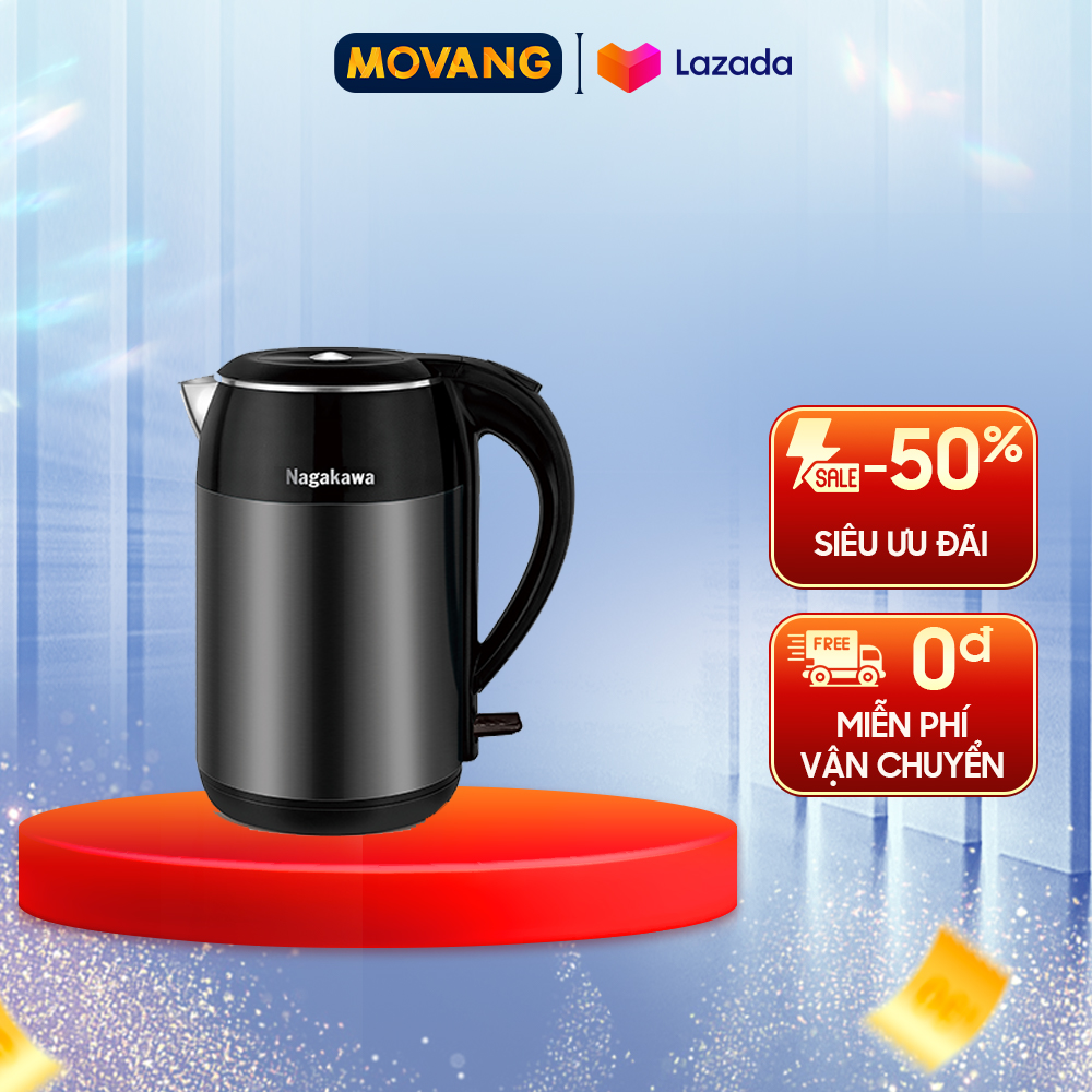 - ấm siêu tốc nagakawa 1.8 lít nag0315 - công suất 1800w - thân ấm 2 lớp giữ nhiệt tốt