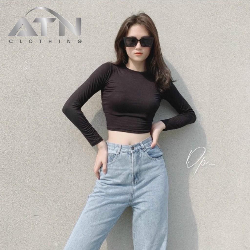 Áo croptop dài tay nữ, Áo giữ nhiệt ấm kiểu ôm body vải cotton co giãn tốt GN04
