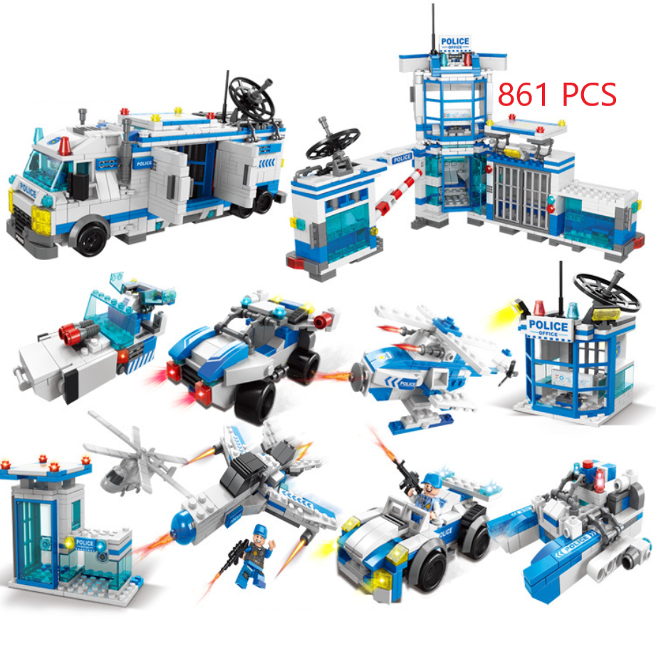 [Hoàn Tiền 10%][861 CHI TIẾT] BỘ ĐỒ CHƠI XẾP HÌNH XE OTO CẢNH SÁT,Lắp Ghép OTO, ROBOT, Lắp Ráp Trụ Sở Cảnh Sát, Trực Thăng