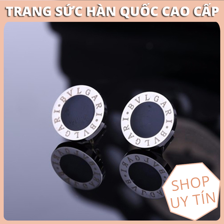 Bông tai, hoa tai titan bvl tròn cẩm xà cừ đen màu trắng