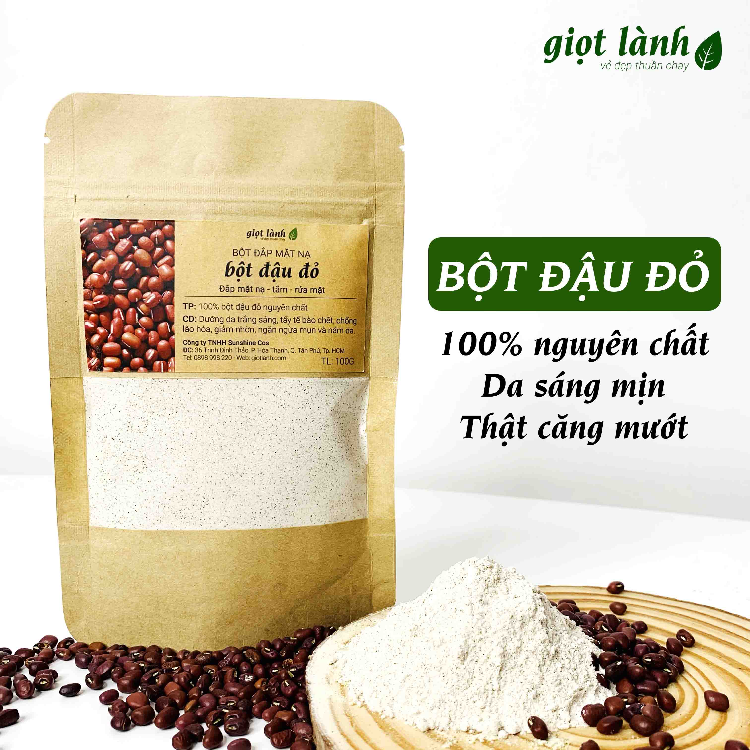 Bột đậu đỏ nguyên chất, bột đắp mặt nạ - Da trắng sáng, mịn màng Giọt Lành 100 Gram