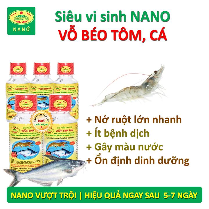 5 chai Chế phẩm sinh học Vườn Sinh Thái dùng cho Thủy Sản. Vi sinh NANO giúp Tôm, Cá, Ếch nở ruột, chắc thịt, lớn nhanh, ít bệnh