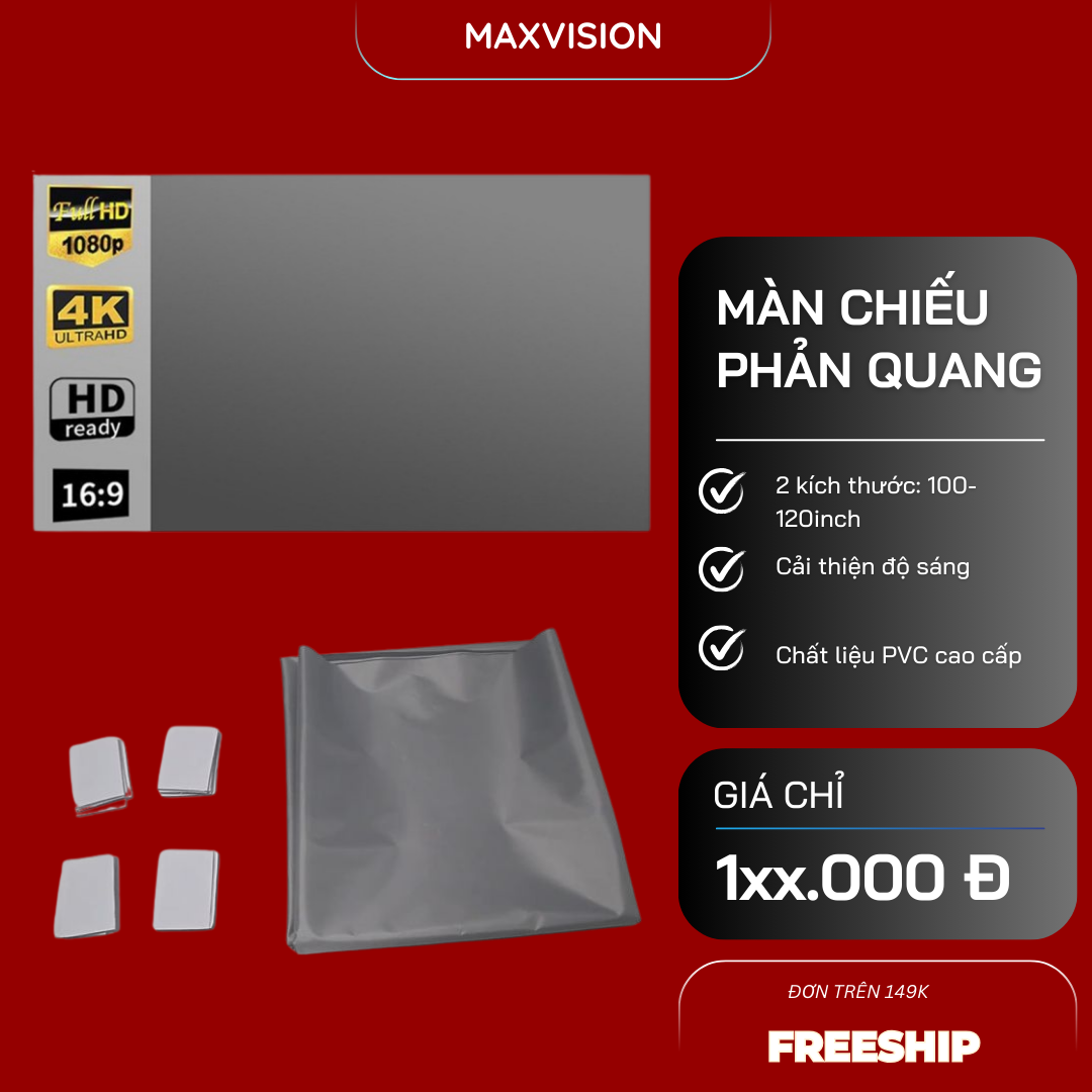 Màn chiếu phản quang KAW, màn chiếu dán tường cao cấp loại 100 inch, 120 inch màn hình HD 4K độ tương phản cao chống lóa chống nhăn hình ảnh sắc nét và sống động