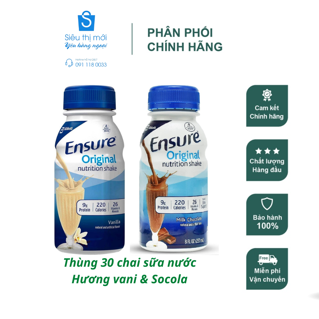 Thùng 30 Chai Sữa Nước Ensure Original Nutrition Shake Chocolate & vanilla 2024