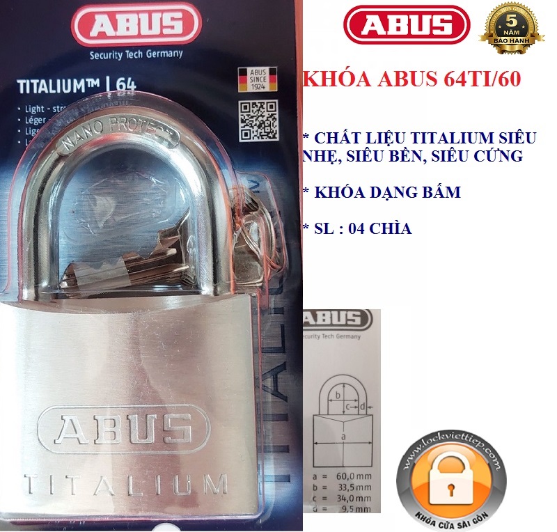 Khoá abus titanium 64ti/60-bh 5 năm