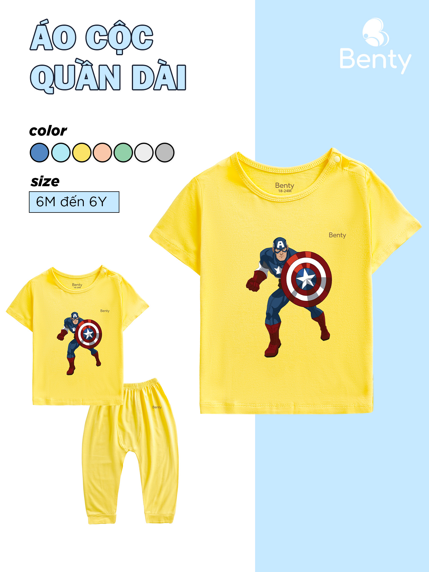 Bộ áo cộc quần dài in siêu anh hùng BT042 BENTY chất vải cao cấp, đồ bộ trẻ em chính hãng