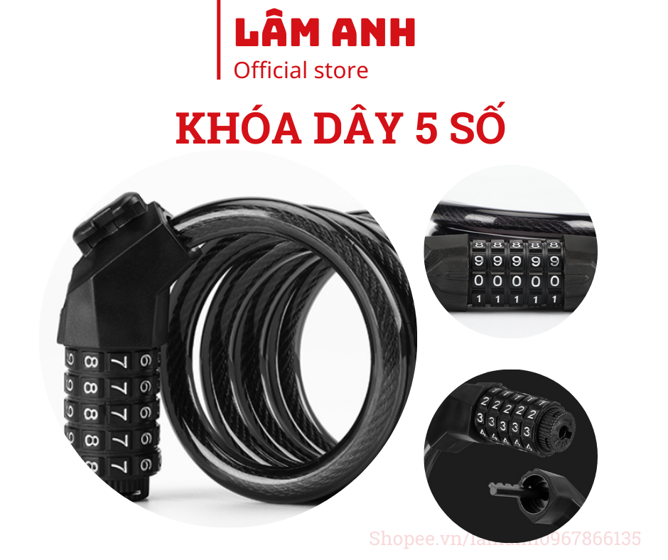 Khóa dây xe đạp chống trộm mật mã 5 số
